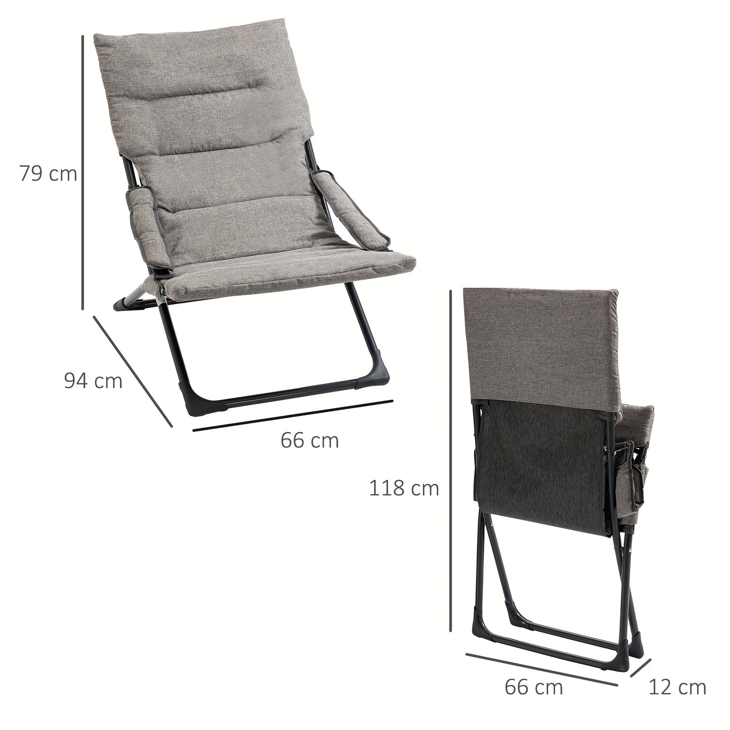 Opvouwbare Stoel – Klapstoel – Zitstoel – Binnenstoel – Relaxstoel – Verwijderbaar Kussen – Stevig Stalen Frame – Grijs – 66x94x79 cm