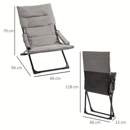 Opvouwbare Stoel – Klapstoel – Zitstoel – Binnenstoel – Relaxstoel – Verwijderbaar Kussen – Stevig Stalen Frame – Grijs – 66x94x79 cm