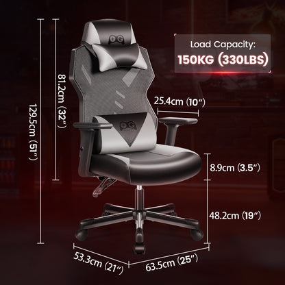 Gamingstoel – Bureaustoel – Gamestoel – Werkstoel – Zwarte Grijs Variant – Ergonomisch Design – Verstelbare 3D Armleuningen