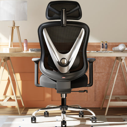 Ergonomische Bureaustoel – Bureaustoel Ergonomisch – Mesh Office Chair – Werkstoel – Gaming Stoel – 4D Verstelbare Armleuningen – 3D Lendensteun en Flexibele Hoofdsteun – Zwart Zilverkleurig