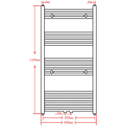 Handdoekradiator – Designradiator – Badkamerradiator – Handdoekdroger – Wandradiator – Mat Zwart – 600x1160 mm – Duurzaam Stevig Materiaal