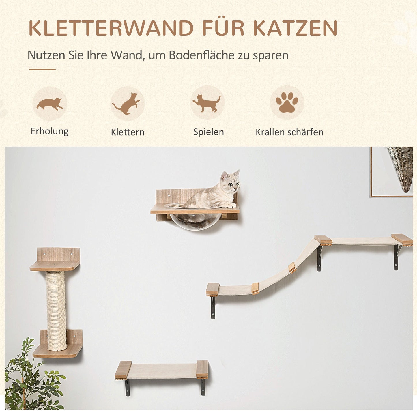 Krabpaal – Kattenklimwand – Kattenboom – Kattenmeubel – Krabmeubel – Lichtbruin – Sisal Krabpaal – Met Hangmat