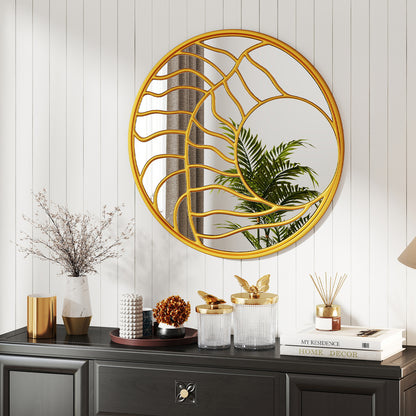 Wandspiegel – Spiegels – Badkamerspiegel – Woonaccessoires – Tuinspiegel – Gouden Rond Model – 80 cm Diameter – Onregelmatig Design