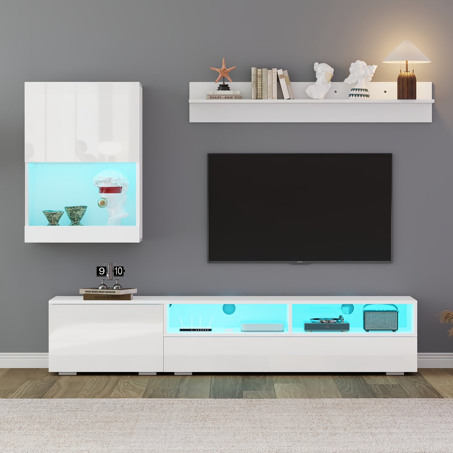 Wandkast – Muurkast – Opbergkast – Mediawand – Boekenkast – Wit – Set Van 3 – Ruimtebesparend Ontwerp – Duurzaam Niet-Houten Materiaal