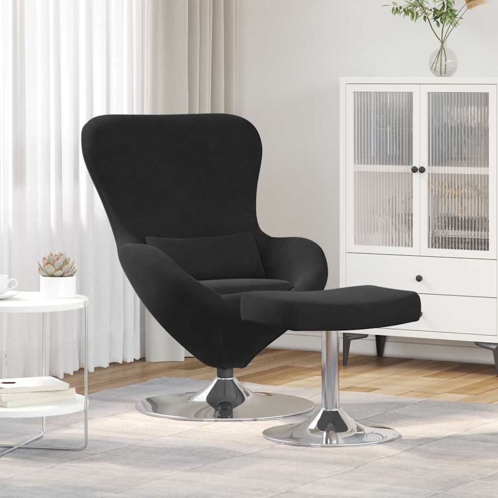 Fauteuil – Draaifauteuil – Relaxstoel – Lounge Fauteuil – Zwarte Fauteuil Met Voetensteun – Zachte Stoffering – Draaibaar