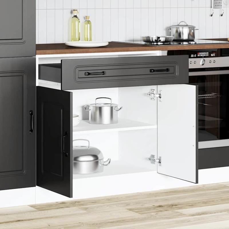 Keukenkast – Opbergkast – Voorraadkast – Ladekast – Kast – Zwart – Geperst Hout – Compact Design 60x36x103 cm