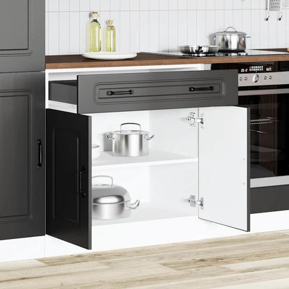 Keukenkast – Opbergkast – Voorraadkast – Ladekast – Kast – Zwart – Geperst Hout – Compact Design 60x36x103 cm