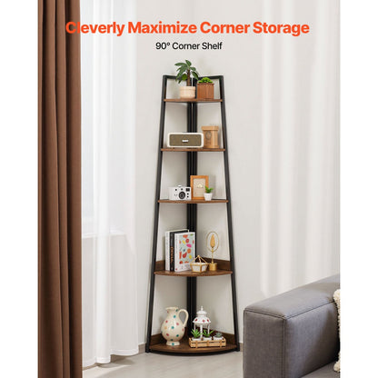 5-laagse Hoekplank – Hoekrek – Hoekboekenkast – Plantentafel – Vloerplank – Vrijstaand Design – Duurzaam Hout Bruin