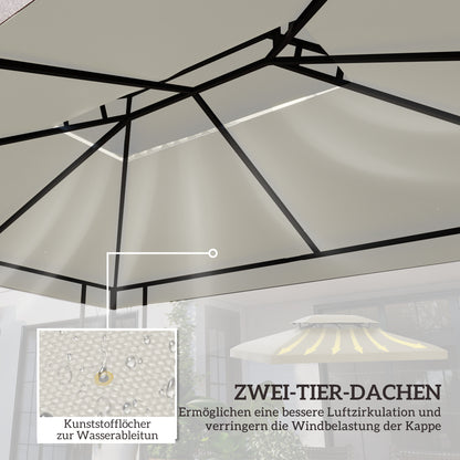 Vervangingshoes Tuinpaviljoen – Paviljoenhoes – Tuinluifel – Tentzeil – Overkappinghoes – Crèmekleurig – Waterbestendig Polyester – Dubbele Daklaag – Geschikt Voor 3x4m Metalen Paviljoen