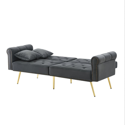 Modern Double Sofa Bed - Velvet Cover, Backrest with 3 Levels Of Adjustment And Gold Plated-plated Metal Feet Stylish Sofa with Sleeping Function - Space-saving And Flexible, Ideal for Small Rooms