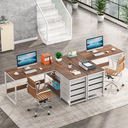 Hoekbureau – Bureau – Computertafel – Werkplek – Schrijftafel – L-vormig en omkeerbaar ontwerp – Stevig MDF met walnoot & wit