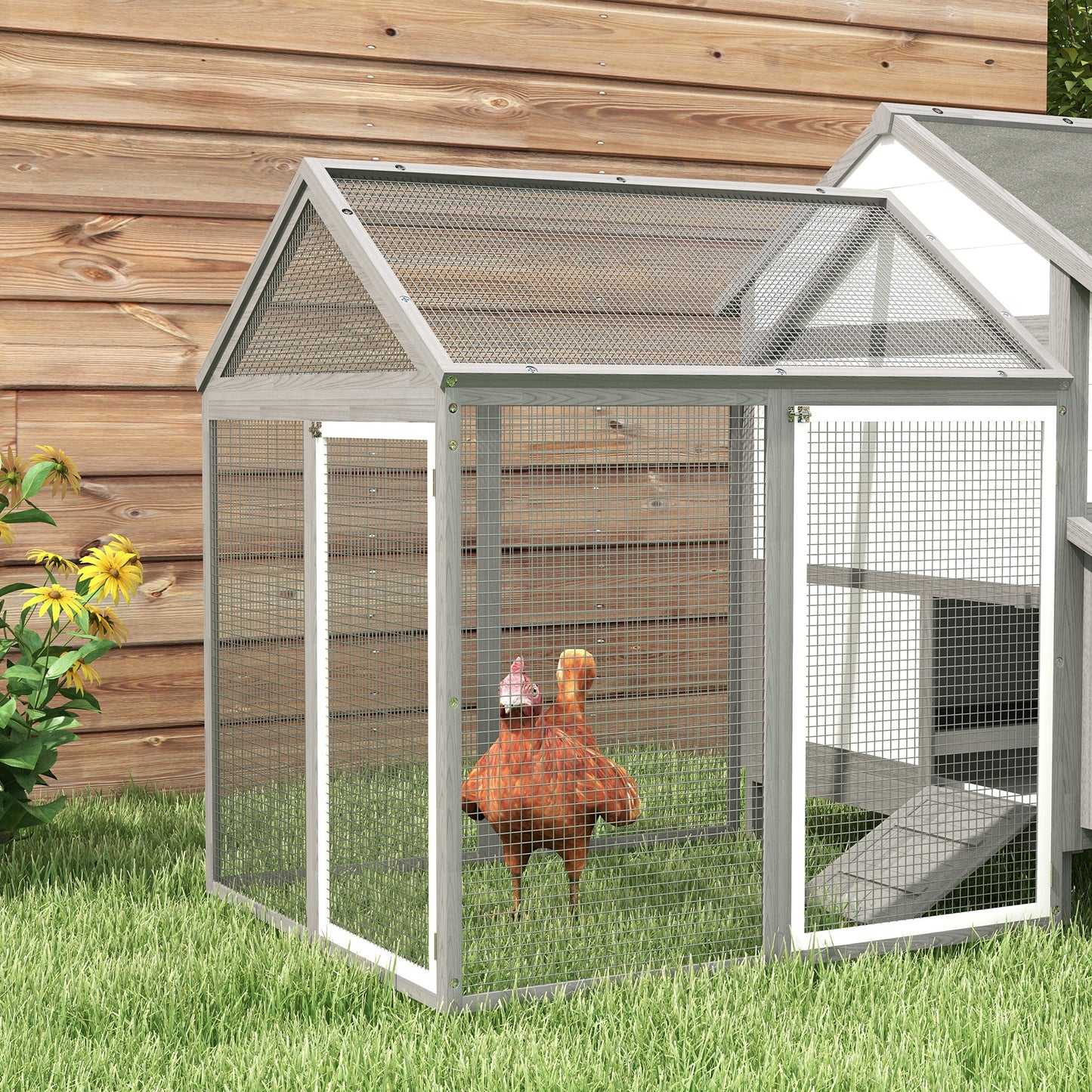 Kippenhok – Kippenren – Pluimveestalling – Dierenhok – Houten Hokken – Modulair Ontwerp – Ruim 247x125x113,5 cm – Waterdicht UV-bestendig Dak
