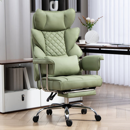 Ergonomische Bureaustoel – Werkstoel – Gamestoel – Bureaustoel Met Lendensteun – Verstelbare Armleuningen – Geïntegreerde Voetensteun – Robuust Metalen Frame - Groen - QUORE