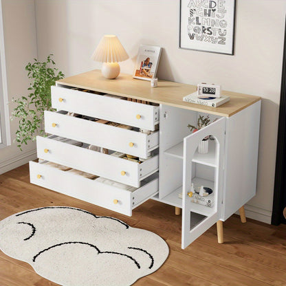 Wit Dressoir – Sideboard – Ladekast – Opbergkast – Buffetkast – 4 Ruime Lades – Modern Design – 120x40x77,5 cm