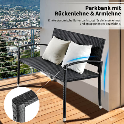 Rattan Lounge Bench, Poly Rattan Double Bench, 2-seater Garden Balcony Bench, Living Room Lounge Chair, Load Capacity 320 Kg, 122 X 62 X 90 Cm, Comfortable Garden Furniture Bench, Park Bench, Double-sided Rattan Bench