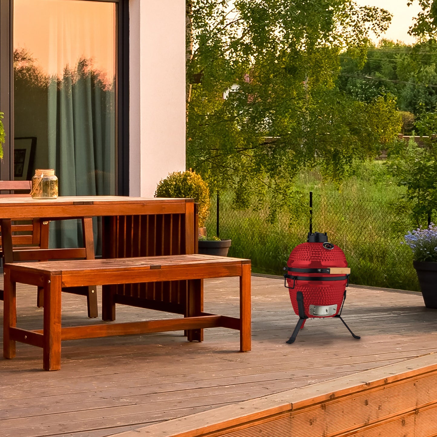 Kamado Grill – Barbecue – Keramische BBQ – Houtskoolbarbecue – Buitenkeuken – Groen – Ø 32 cm – Ingebouwde Thermometer – Energiezuinig Grillen