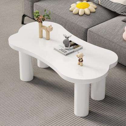 Salontafel Botvormig – Bijzettafel – Koffietafel – Woonkamer Tafel – Wit – MDF Tafelblad – Hardhouten Poten Met PVC Coating