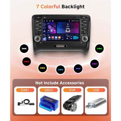 PODOFO [4+64G] Android 15 7-inch for Audi TT MK2 8J 2006-2014, Wireless Carplay/Android Auto, Android EQ AI DSP/GPS/WiFi/BT5.0/FM/Mirror Link+Backup Camera+Mic, A Perfect Gift for Dad and Drivers, Merry Christmas Gifts, Black