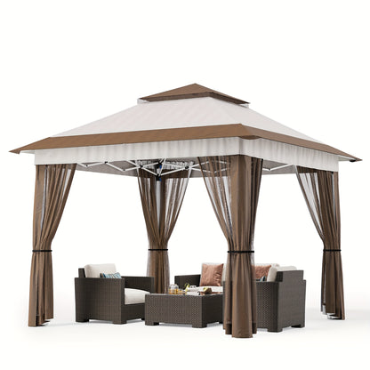 Pop-up Partytent – Tuin Tent – Marktkraam Tent – Buiten Tent – Gazebo – Verstelbare Hoogte – Waterdicht Met Muskietennet – Beige