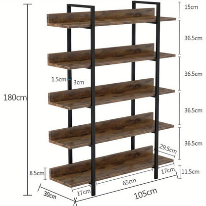 Boekenkast – Boekenrek – Vakkenkast – Opbergkast – Wandkast – Industrieel Design – 5 Laags – Metalen Frame & Houten Planken – 105x33,5x180 cm – Draagkracht 30 kg per Plank