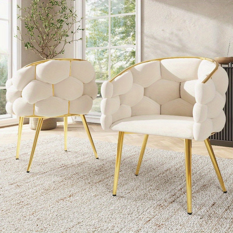 Accentstoelen – Eetkamerstoelen – Fauteuils – Woonkamerstoelen – Bureau Stoelen – Set Van 2 – Beige Bouclé Stof – Gouden Metalen Poten – Geen Montage Nodig – Gemakkelijk Schoon Te Maken