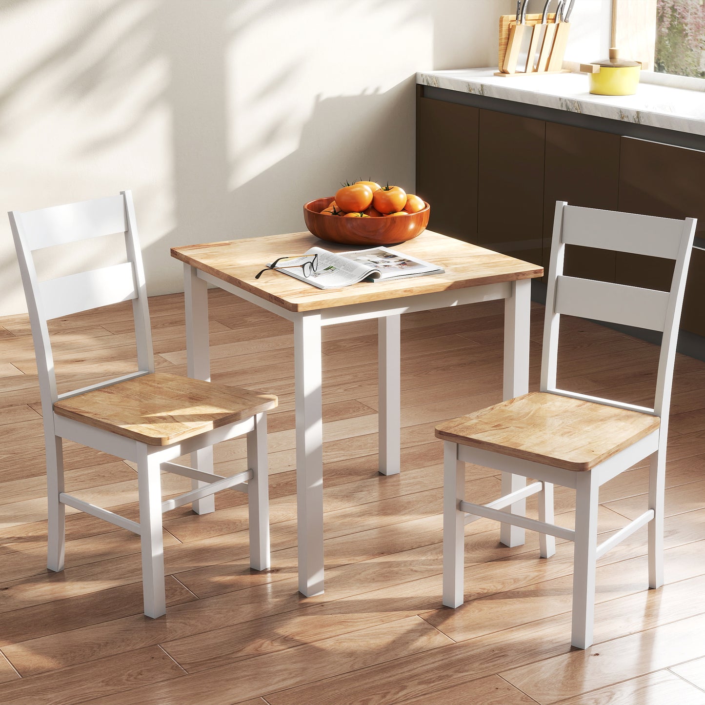 Keukenstoelen – Eetkamerstoelen – Stoelen Set – Houten Stoelen – Comfortabele Stoelen – Set Van 2 – Rubberhout – Ergonomische Gebogen Rugleuning