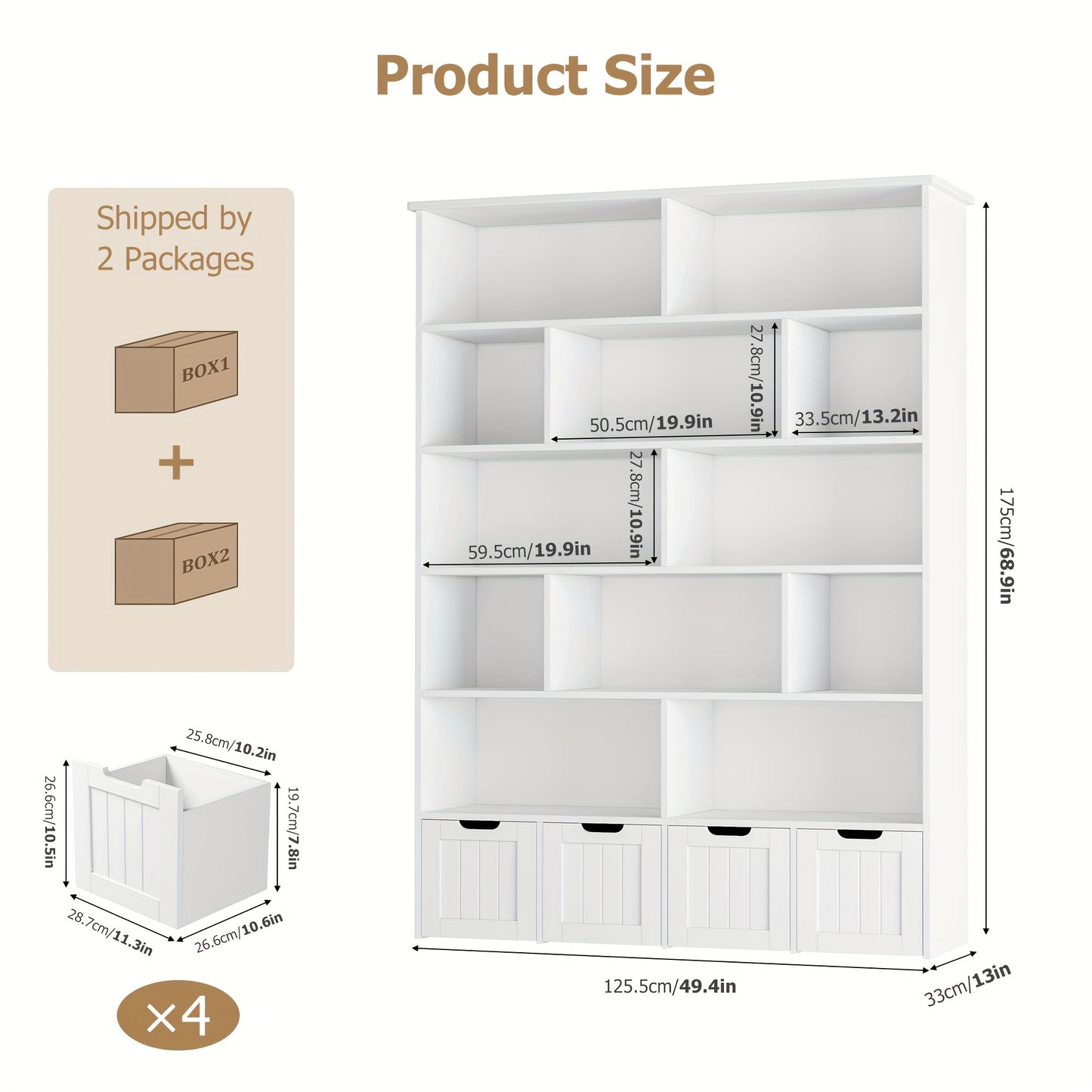 Boekenkast – Vakkenkast – Open Kast – Opbergkast – Ladenkast – 6-laags – Houten Constructie – Verrijdbaar Met Laden – 68,5 cm Hoog