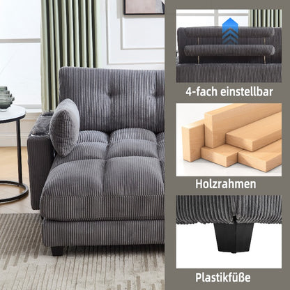 Palmen Stoel – Lounge Stoel – Relaxstoel – Recliner – Zetel – Met Fluffy Gestreepte Kussens – Met 3 Bekerhouders & Zijvak – Stevig Metalen Frame – Met Zachte Bekleding