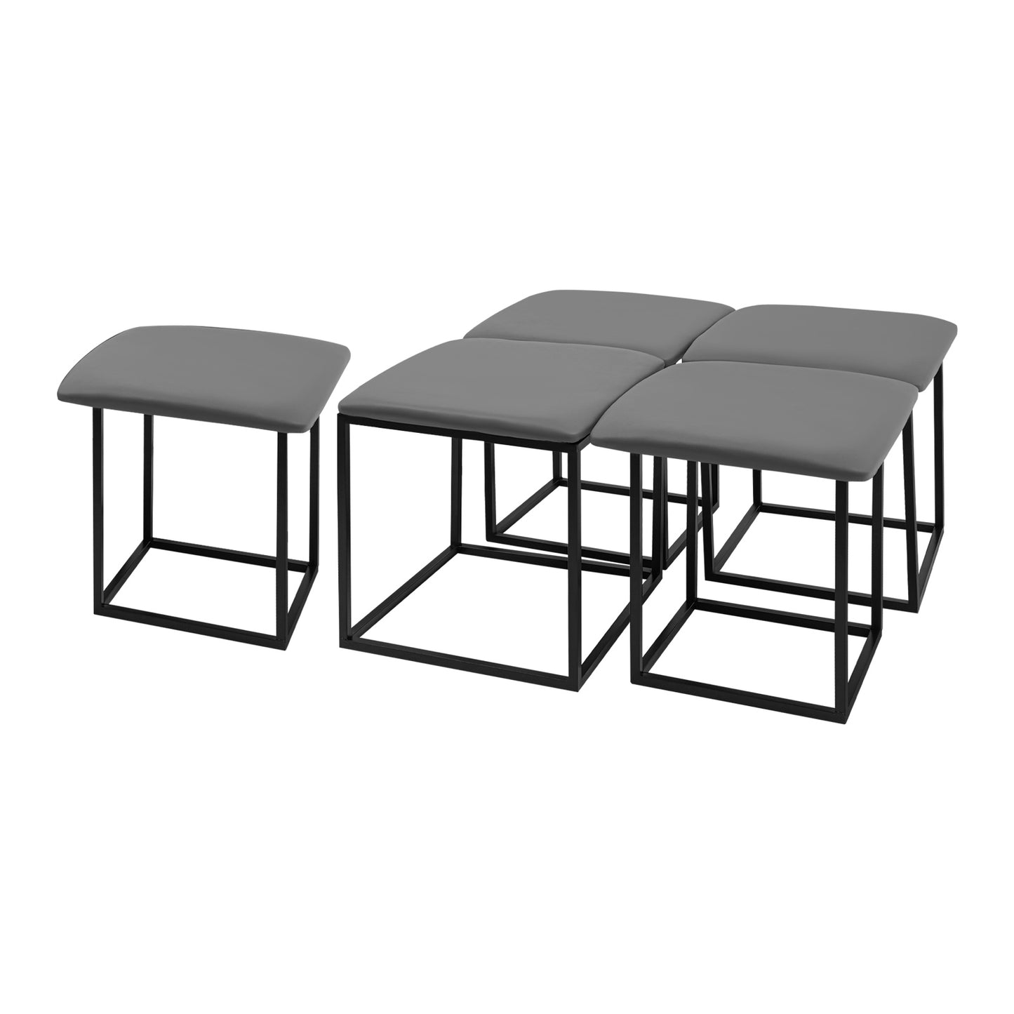 5-in-1 Sofa Kruk – Stapelbare Kruk – Voetenbank – Schoenbank – Bijzettafel – Grijs – Zwenkwieltjes – Stevig Stalen Frame – Max 99,79 kg Draagvermogen