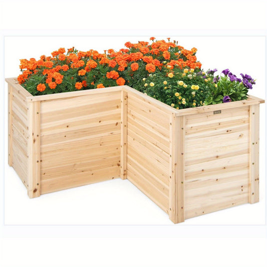 Verhoogde Plantenbak – Moestuinbak – Bloemenbak – Kruidenbak – Tuinbak – L-vormig Ontwerp – 62 cm Hoog – Stevig Vurenhout Met Open Onderzijde
