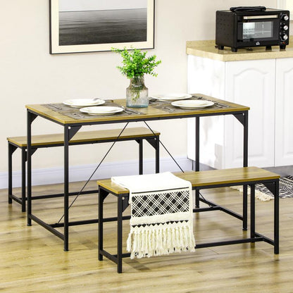 Eettafelset – Eetkamerset – Keukentafelset – Zitgroep – Eethoek – Industrieel Design – Stalen Frame & Houten Blad – Ruimtebesparend 120x70x75 cm