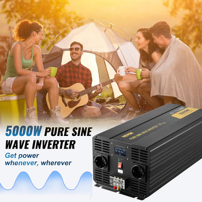 Pure Sine Wave Omvormer – Stroomomvormer – DC naar AC Omvormer – Power Inverter – 5000W Omvormer Zwart – Zuivere Sinusgolf – LCD Display