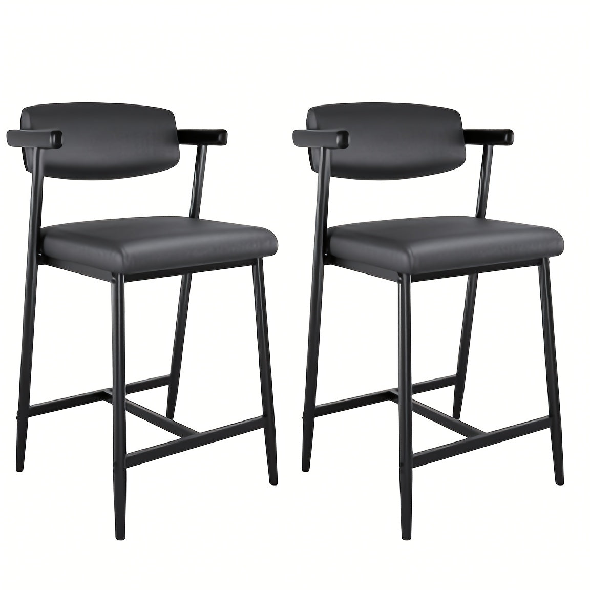 Barkrukken – Barstoelen – Keukenkrukken – Counterstoelen – Barkruk Set Zwart – Stevig Metalen Frame – Ergonomische Rugleuning en Voetsteun
