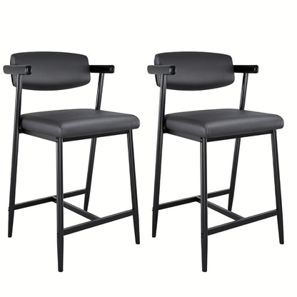 Barkrukken – Barstoelen – Keukenkrukken – Counterstoelen – Barkruk Set Zwart – Stevig Metalen Frame – Ergonomische Rugleuning en Voetsteun