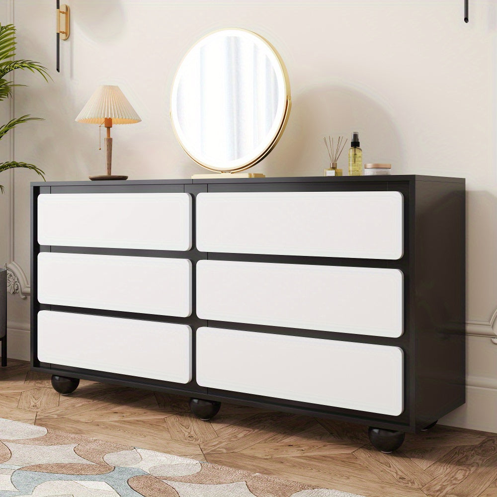 Ladekast – Ladenkast – Kommode – Dressoir – Opbergkast – Wit & Zwart – 6 Lades – Duurzaam Niet-Houten Materiaal – Geen Montage Nodig – Compact Voor Kleine Ruimtes