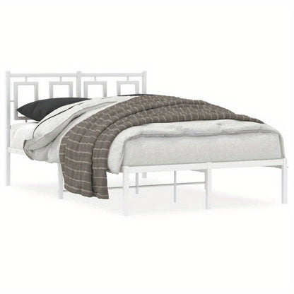 Modern White Metal Bed Frame with Headboard, 120x200cm - Powder-Coated Steel for Strength & Stability, Minimalist Design for Contemporary Bedrooms