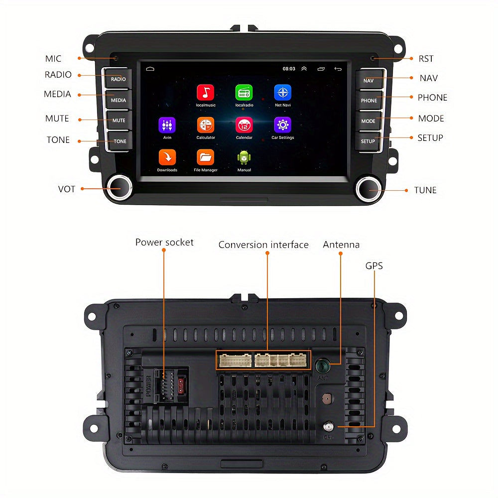 Android Autoradio – 2DIN Multimedia Speler – Auto Radio Navigatie – GPS Touchscreen Radio – 7 Inch HD Scherm – Met Achteruitrijcamera – WiFi Mirror Link – CANBUS Ondersteuning