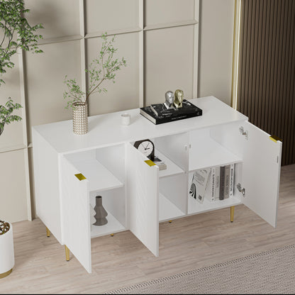 Dressoir – Ladekast – Opbergkast – Buffetkast – Kast – Modern Design – 127x45x75 cm – MDF Hout – Goudkleurige Accenten – Witte Afwerking – 6 Compartimenten – Afgeronde Hoeken