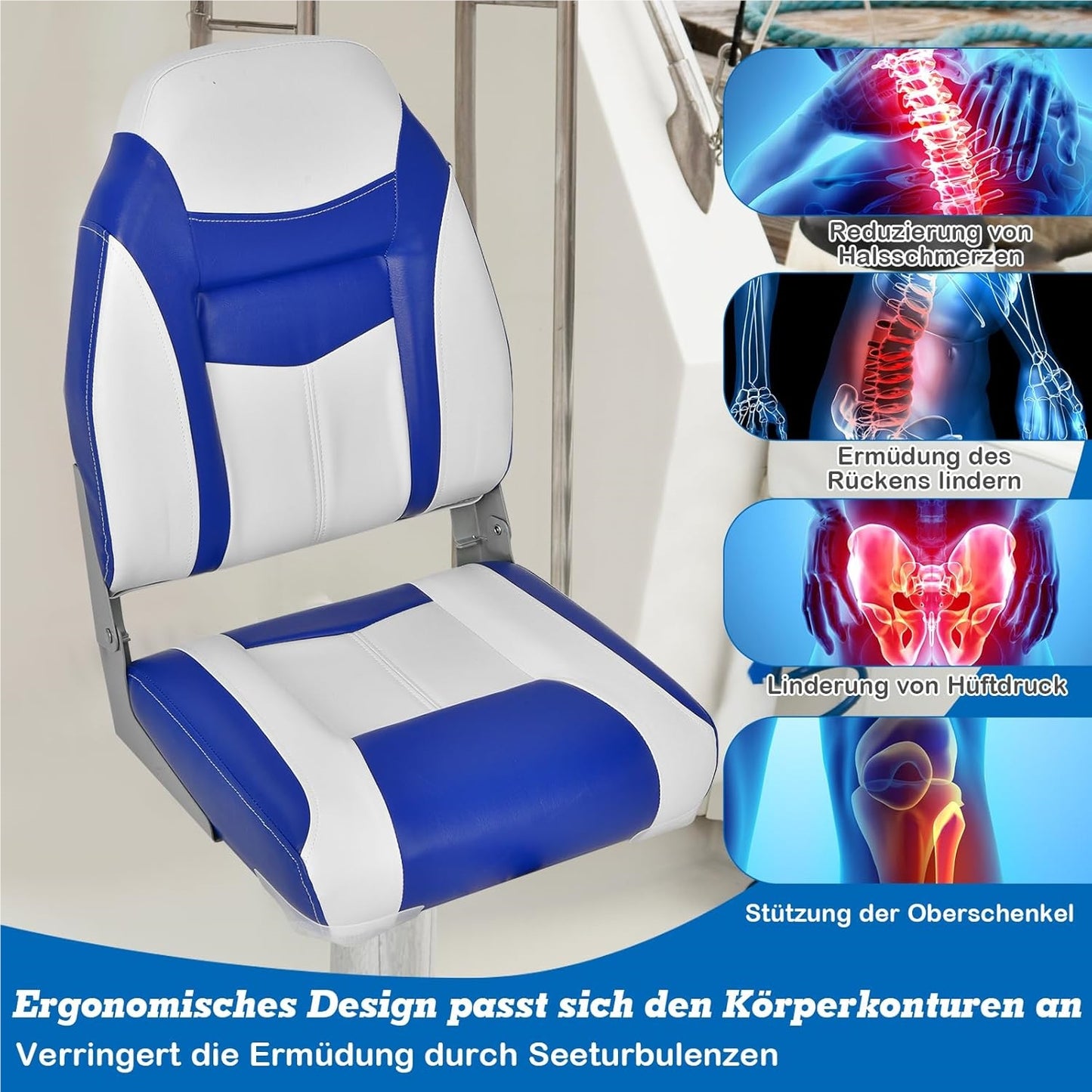 Bootstoel – Bootstoel Stoel Vouwstoel Vissersstoel – Set Van 2 – Hoge Rugleuning – 10 Cm Dikke Foamvulling – Waterafstotend PVC – Aluminium Frame