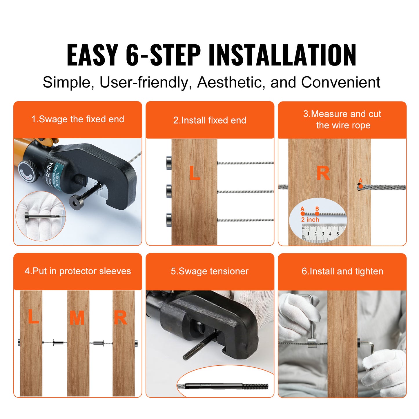 Kabelreling – Kabelbalustrade – Balustradekit – Draadrail – Kabelafscherming – T316 Roestvrij Staal – 3,2 mm Dikte – Onzichtbare Montage – Weerbestendig Zwart