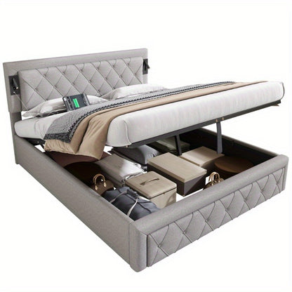 Hydraulisch Opbergbed – Uittrekbed – Slaapbank – Logeerbed – Opbergbed – 140x200 cm – Linnen Bekleding – Met Opberglades