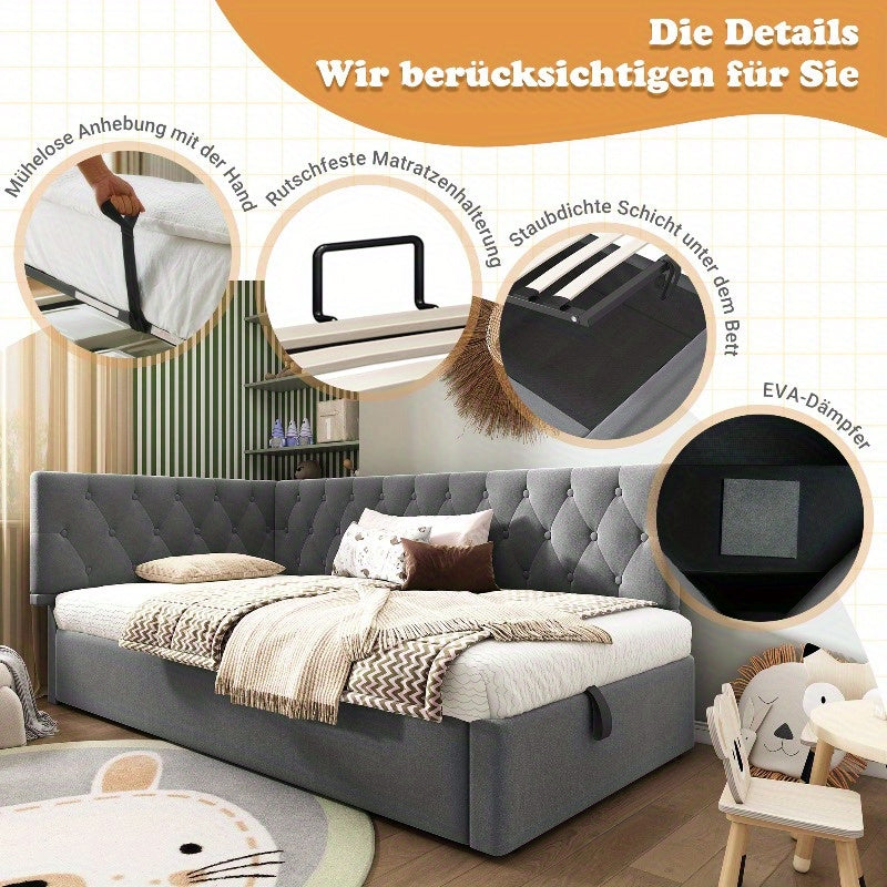 Bedbank – Slaapbank – Sofa Bed – Daybed – Bedbankje – Fluwelen Bekleding – Hydraulisch Opbergvak – Lattenbodem – 90x200 cm – Compact & Multifunctioneel