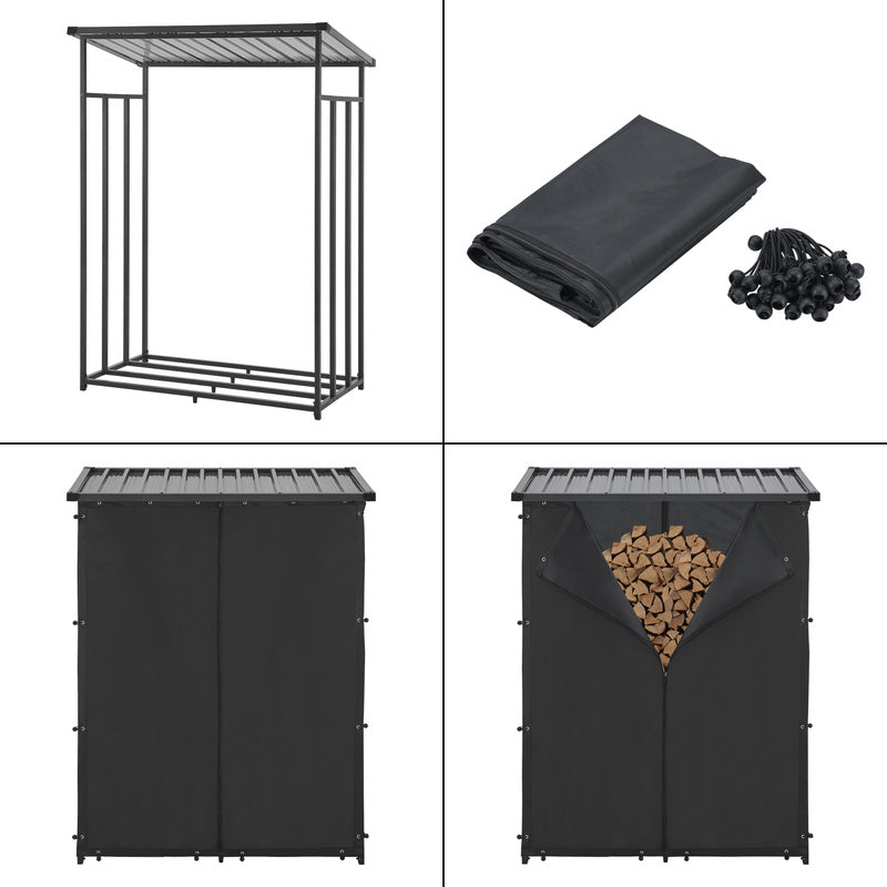 Houtopslagrek – Brandhoutrek – Haardhout Opbergrek – Buiten Houtopslag – Metalen Houtrek – Weerbestendig – 145x143x70 cm