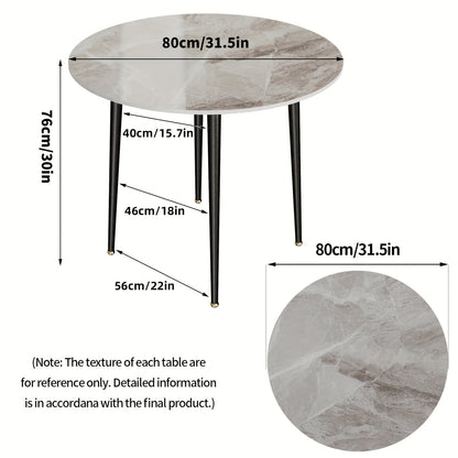 Eettafel – Ronde Tafel – Keukentafel – Dinertafel – Tafel – Hoogglans Sintersteen Blad – 80 cm Diameter – Stabiel Metalen Onderstel