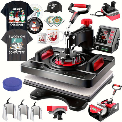 Hittepers – Transferpers – Sublimatiepers – Warmtepers – 8-in-1 Multifunctioneel – 360° Draaibare Arm – Digitale Temperatuur & Timer – 30x38 cm Persvlak