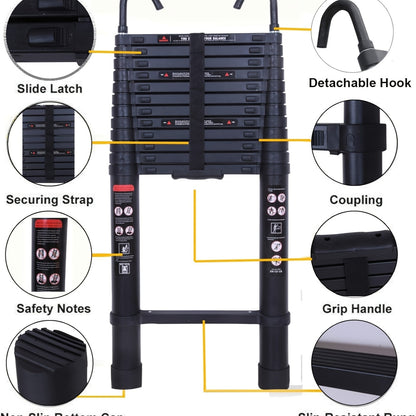 Telescopische Ladder – Uittrekbare Ladder – Opvouwbare Ladder – Aluminium Ladder – Multi Functionele Ladder – 5 Meter – Lichtgewicht & Veilig Met Haak