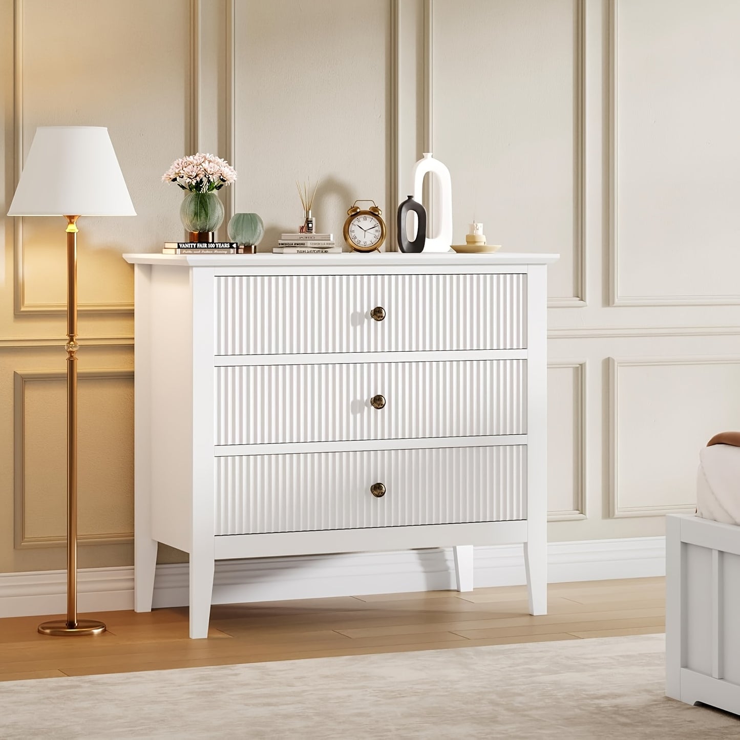3 Drawer Fluted Dresser | 80.01 cm Wide, Modern Wood Chest of Drawers, Large Painted Nightstand for Bedroom, Closet, Hallway, Entryway, Towallmark