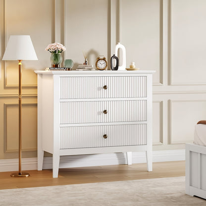 3 Drawer Fluted Dresser | 80.01 cm Wide, Modern Wood Chest of Drawers, Large Painted Nightstand for Bedroom, Closet, Hallway, Entryway, Towallmark