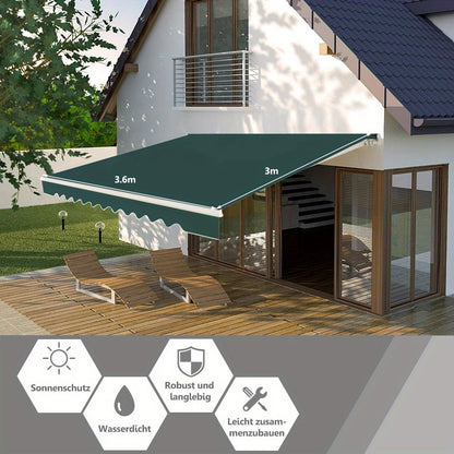 Markies – Zonwering – Uitvalscherm – Luifel – Balkonzonwering – Handmatig Bediening – Aluminium Frame – 360x300 cm – Verstelbare Hoek