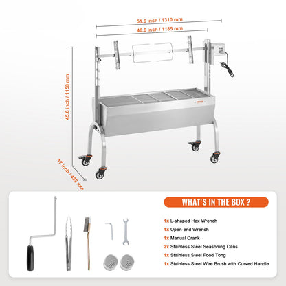 Draaispit – Rotisserie – Braadspit – BBQ Spit – Grillspit – 46 Inch – RVS Staal – 52W Motor